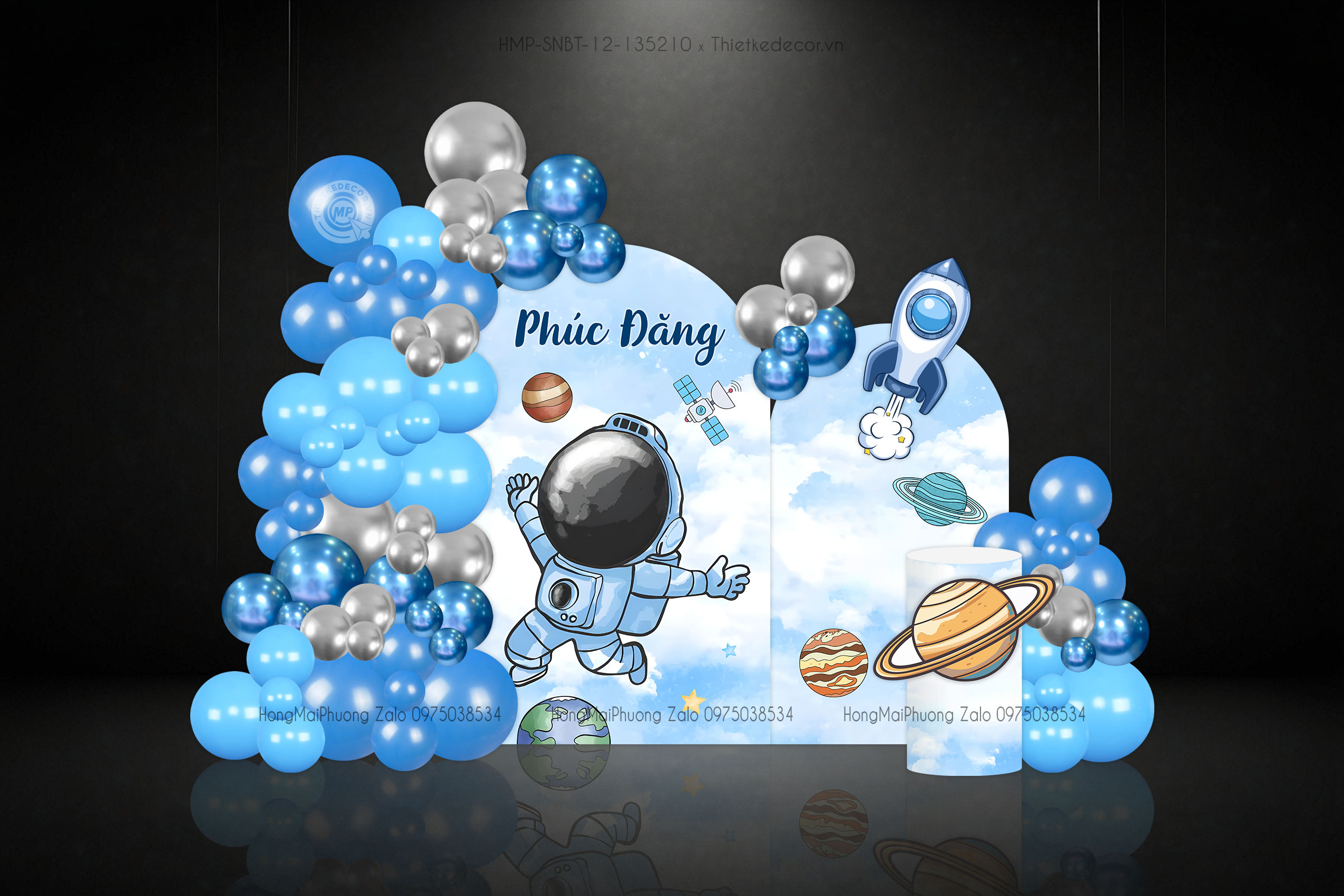 Sinh nhật bé trai chủ đề phi hành gia tone xanh dương